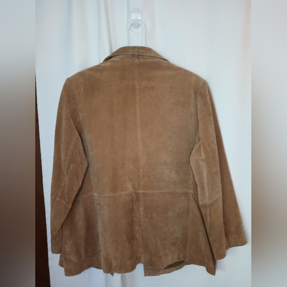 H Y Womens Vintage Leather Blazer XL Tan Mobwife 70s Hippie Quiet Luxury Classic - Picture 2 of 15